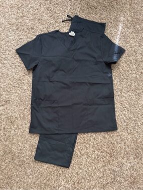Black Medical Scrub Set - Unisex Classic V-Neck Top & Pants